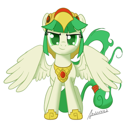 Size: 1024x1024 | Tagged: safe, alternate version, artist:archooves, oc, oc:tailcoatl, pegasus, pony, aztec, female, helmet, mexican, mexico, recolor, simple background, solo, transformation, transparent background