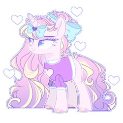 Size: 1024x1024 | Tagged: safe, artist:chococolte, oc, oc only, pony, unicorn, bow, clothes, female, hair bow, mare, shirt, simple background, solo, transparent background