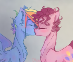 Size: 988x844 | Tagged: safe, artist:olennut, pinkie pie, rainbow dash, earth pony, pegasus, pony, g4, duo, eyes closed, female, kiss on the lips, kissing, lesbian, mare, ship:pinkiedash, shipping, simple background, spread wings, wings