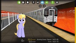 Size: 2560x1440 | Tagged: safe, artist:bluemeganium, artist:topsangtheman, cloud kicker, pegasus, pony, g4, downtown, female, grin, hooves, looking at you, mare, metro, new york city, new york city subway, smiling, solo, train, train station