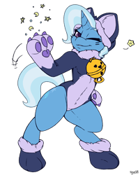 Size: 2650x3300 | Tagged: safe, artist:skoon, trixie, unicorn, semi-anthro, g4, animal costume, bipedal, cat costume, clothes, costume, cute, diatrixes, digital art, female, high res, leotard, mare, one eye closed, simple background, solo, transparent background, wink