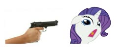 Size: 1176x453 | Tagged: safe, rarity, pony, smile hd, g4, abuse, bust, female, go to sleep zesty, gun, imminent death, mare, op is a duck, op is trying to start shit, raribuse, scared, screaming, this will end in death, weapon