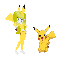 Size: 716x760 | Tagged: safe, artist:aniakucyk, pikachu, equestria girls, g4, barefoot, clothes, costume, feet, pokémon