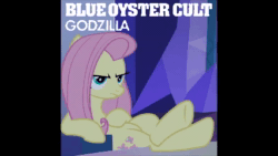 Size: 426x240 | Tagged: safe, artist:grapefruitface1, edit, edited screencap, screencap, fluttershy, pegasus, pony, g4, to where and back again, blue oyster cult, cropped, disguise, disguised changeling, fake fluttershy, female, godzilla (series), midi, show accurate, solo, song, sound, sound only, synthetic voice, webm
