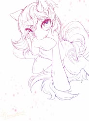 Size: 942x1280 | Tagged: safe, artist:swaybat, oc, oc only, oc:oofy colorful, pony, unicorn, female, looking at you, monochrome, solo