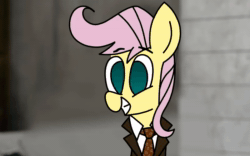 Size: 800x500 | Tagged: safe, ai assisted, ai content, artist:rainbowbacon, fifteen.ai, fluttershy, pony, g4, aivo, animated, avo, david tennant, doctor who, don't blink, female, pony preservation project, solo, sound, statue, the pony machine learning project, webm, weeping angel, wibbly wobbly timey wimey stuff