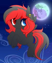 Size: 2500x3000 | Tagged: safe, artist:quasafox, oc, oc only, oc:sharpe, pegasus, pony, ear piercing, earring, female, flying, full moon, heterochromia, high res, jewelry, mare, mare in the moon, moon, night, pegasus oc, piercing, solo, wings, ych result