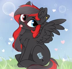 Size: 3772x3640 | Tagged: safe, artist:kim0508, artist:sparkling_light base, oc, oc only, oc:sharpe, pegasus, pony, :p, blushing, chest fluff, cute, cutie mark, ear fluff, ear piercing, earring, female, heterochromia, high res, jewelry, mare, piercing, sitting, solo, tongue out, wings, ych result