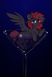 Size: 1225x1823 | Tagged: safe, artist:starlyfly, oc, oc only, oc:sharpe, pegasus, pony, cup, cup of pony, cutie mark, glass, heterochromia, martini glass, micro, piercing, solo, ych result