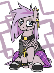 Size: 553x748 | Tagged: safe, artist:jargon scott, oc, oc only, oc:nada phase, earth pony, pony, boots, clothes, cute, ear piercing, female, fishnet stockings, goth, jewelry, mare, necklace, piercing, plaid, plaid skirt, shoes, sitting, skirt, solo
