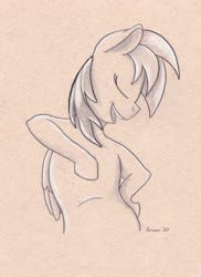 Size: 3081x4236 | Tagged: safe, artist:peruserofpieces, rainbow dash, pegasus, pony, g4, bust, cocky, female, mare, pencil drawing, solo, toned paper, traditional art, wings