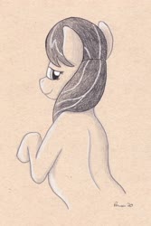 Size: 3019x4513 | Tagged: safe, artist:peruserofpieces, octavia melody, earth pony, pony, g4, bust, female, looking over shoulder, mare, pencil drawing, smiling, solo, toned paper, traditional art