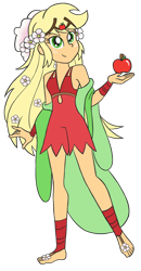 Size: 800x1537 | Tagged: safe, artist:sugar-loop, applejack, equestria girls, g4, apple, barefoot, clothes, cosplay, costume, crossover, feet, female, food, freckles, fruit, perfuma, she-ra and the princesses of power, simple background, solo, transparent background