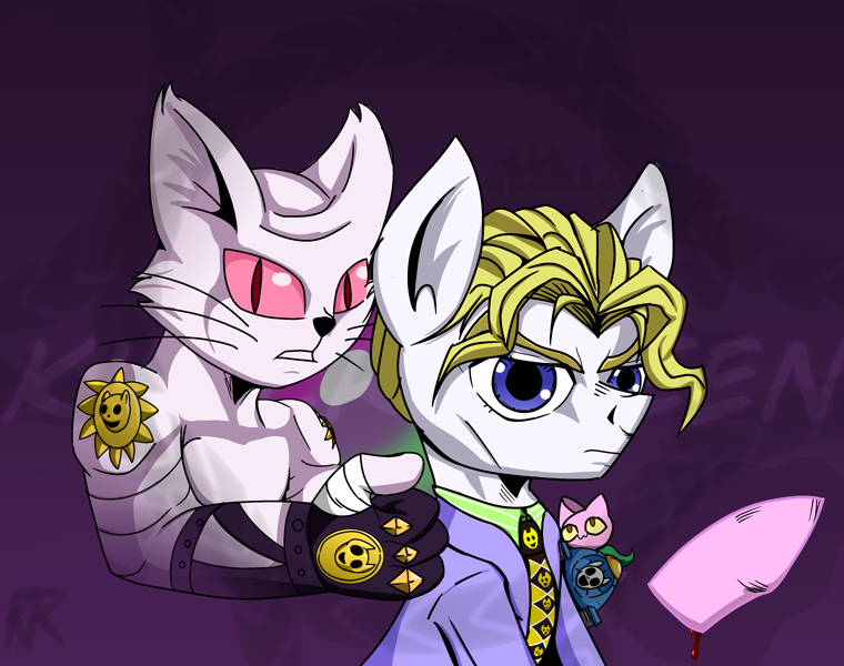 2296988 safe artist ktk s sky cat earth pony pony unicorn bites the dust furry hooves jojo s bizarre adventure kawajiri kosaku killer queen male ponified sheer heart attack solo stand stray cat yoshikage safe artist ktk s sky cat earth pony