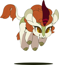 Size: 3161x3491 | Tagged: safe, artist:jennithedragon, autumn blaze, kirin, g4, awwtumn blaze, cloven hooves, cute, female, high res, hopping, mare, pronking, shadow, simple background, smiling, solo, transparent background