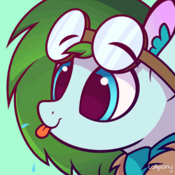 Size: 2000x2000 | Tagged: safe, artist:lollipony, part of a set, oc, oc only, oc:gryph xander, pegasus, pony, g4, animated, clothes, cute, ear fluff, gif, goggles, gradient mane, high res, raspberry, raspberry noise, scarf, solo, tongue out, ych result