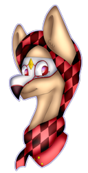 Size: 1930x3755 | Tagged: safe, artist:chazmazda, oc, oc only, pony, art trade, bust, cartoon, checkered, clothes, commission, commissions open, digital art, happy, head shot, highlights, hood, hoodie, mask, masquerade mask, outline, portrait, scarf, shade, shading, simple background, smiling, solo, transparent background