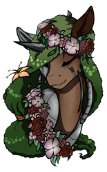 Size: 1536x2480 | Tagged: safe, artist:oneiria-fylakas, oc, oc only, cyborg, original species, pony, wildling unicorn, bust, eyes closed, floral head wreath, flower, portrait, simple background, solo, transparent background