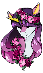 Size: 1473x2480 | Tagged: safe, artist:oneiria-fylakas, oc, oc only, pony, unicorn, bust, eyes closed, female, floral head wreath, flower, mare, simple background, solo, transparent background