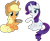 Size: 3096x2554 | Tagged: safe, artist:anime-equestria, applejack, rarity, earth pony, pony, unicorn, g4, :3, blushing, cute, duo, eyeshadow, female, high res, horn, lesbian, makeup, one eye closed, pie tin, ponytail, ship:rarijack, shipping, simple background, sitting, smiling, transparent background, vector, wink