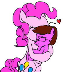 Size: 629x724 | Tagged: safe, artist:logan jones, pinkie pie, oc, oc:logan berry, pony, g4, babysitting, carrying, colt, cradling, glasses, heart, holding a pony, kiss on the head, kissing, male, motherly, motherly love, younger