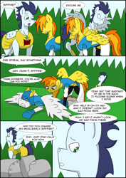 Size: 2480x3508 | Tagged: safe, artist:greeneyedmistress, fire streak, soarin', spitfire, oc, pegasus, pony, comic:prelude to creation, g4, clothes, comic, female, high res, male, mare, stallion