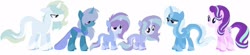 Size: 1280x280 | Tagged: safe, artist:paintsong, starlight glimmer, trixie, oc, oc:cursed tonic, oc:diamond burst, oc:explosive tonic, oc:illusion, changepony, hybrid, pony, unicorn, g4, coat markings, colt, family, female, filly, half-siblings, interspecies offspring, lesbian, magical lesbian spawn, male, mare, offspring, pale belly, parent:pharynx, parent:prince blueblood, parent:starlight glimmer, parent:trixie, parents:bluetrix, parents:phartrix, parents:startrix, ship:startrix, shipping, simple background, socks (coat markings), stallion, unshorn fetlocks, white background