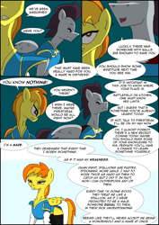 Size: 2480x3508 | Tagged: safe, artist:greeneyedmistress, descent, spitfire, pegasus, pony, comic:prelude to creation, g4, alternate universe, clothes, comic, female, high res, male, mare, misogyny, sexism, stallion