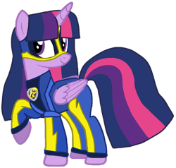 Size: 1000x953 | Tagged: safe, alternate version, artist:徐詩珮, twilight sparkle, alicorn, pony, series:sprglitemplight diary, series:sprglitemplight life jacket days, series:springshadowdrops diary, series:springshadowdrops life jacket days, g4, alternate universe, base used, chase (paw patrol), clothes, eyelashes, female, looking back, mare, mask, mighty pups, paw patrol, raised hoof, simple background, smiling, solo, transparent background, twilight sparkle (alicorn)