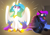 Size: 3508x2480 | Tagged: safe, artist:underpable, princess celestia, princess luna, alicorn, pony, g4, crown, cute, cutelestia, duo, duo female, female, floppy ears, frown, glowing, glowing wings, happiness, happy, heat, high res, hot, jewelry, light, lineless, majestic, mare, open mouth, regalia, royal sisters, shrunken pupils, siblings, sisters, sitting, smiling, spread wings, sunshine, sweat, tongue out, wide eyes, wings, worried