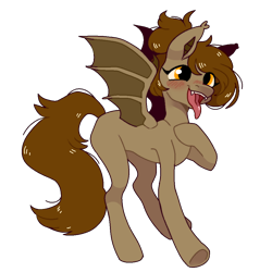 Size: 1000x1000 | Tagged: safe, artist:rymdsten, oc, oc only, oc:yan, bat pony, pony, blushing, simple background, solo, tongue out, transparent background, wings