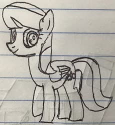 Size: 1761x1920 | Tagged: safe, artist:topsangtheman, merry may, pegasus, pony, g4, drawing, female, lined paper, looking at you, notebook, solo, traditional art