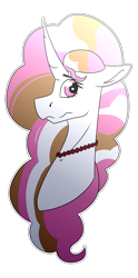 Size: 712x1438 | Tagged: safe, artist:chazmazda, oc, oc only, pony, unicorn, bust, commission, commissions open, curly hair, digital art, head shot, horn, jewelry, long hair, multicolored hair, necklace, pink eyes, scared, shade, shading, shine, shy, solo, your character here