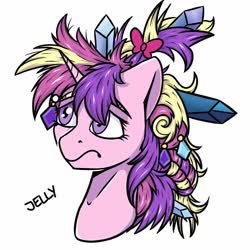 Size: 1280x1280 | Tagged: safe, artist:jellysketch, princess cadance, alicorn, pony, g4, games ponies play, alternate hairstyle, bad hair, bust, ceremonial headdress, female, mare, simple background, solo, white background
