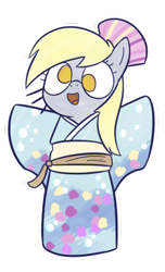 Size: 300x493 | Tagged: safe, artist:cookieboy011, derpy hooves, pegasus, pony, g4, bipedal, clothes, cute, derpabetes, female, kimono (clothing), no pupils, simple background, solo, transparent background