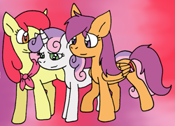 Size: 1065x766 | Tagged: safe, artist:cmara, apple bloom, scootaloo, sweetie belle, earth pony, pegasus, pony, unicorn, g4, cutie mark crusaders, female, lesbian, mare, older, older apple bloom, older cmc, older scootaloo, older sweetie belle, polyamory, ship:scootabelle, ship:scootabloom, ship:sweetiebloom, ship:sweetiebloomaloo, shipping