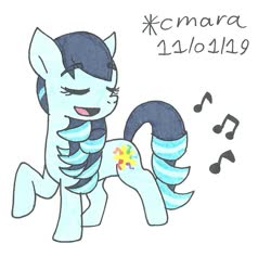 Size: 887x838 | Tagged: safe, artist:cmara, coloratura, earth pony, pony, g4, eyes closed, female, mare, music notes, open mouth, raised hoof, rara, simple background, singing, solo, traditional art, white background