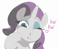 Size: 750x625 | Tagged: safe, artist:baigak, rarity, pony, unicorn, g4, eyeshadow, female, kissing, kissy face, looking at you, makeup, mare, one eye closed, puckered lips, simple background, solo, white background, wink