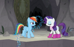 Size: 1420x904 | Tagged: safe, ai assisted, ai content, edit, edited screencap, fifteen.ai, screencap, sound edit, rainbow dash, rarity, pegasus, pony, unicorn, g4, the end in friend, aivo, animated, avo, boots, female, glitter boots, hug, lesbian, ship:raridash, shipping, shoes, sound, the pony machine learning project, webm