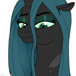 Size: 1500x1500 | Tagged: source needed, safe, artist:pony quarantine, queen chrysalis, changeling, changeling queen, g4, bust, dissatisfied, female, mare, simple background, solo