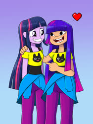 Size: 1200x1600 | Tagged: safe, artist:mew-me, twilight sparkle, human, equestria girls, g4, clothes, crossover, duo, glitch techs, gloves, miko kubota