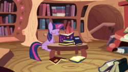 Size: 1280x720 | Tagged: safe, edit, edited screencap, screencap, twilight sparkle, alicorn, pony, g4, testing testing 1-2-3, animated, bed, book, bookshelf, desk, female, friendship journal, golden oaks library, journal, loop, magic, music, quill, reversed, sitting, smiling, sound, staircase, table, telekinesis, tree, twilight sparkle (alicorn), webm, writing, zoom in, zoom out