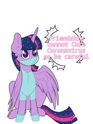 Size: 768x1024 | Tagged: safe, artist:delfinaluther, twilight sparkle, alicorn, pony, g4, coronavirus, covid-19, female, gloves, hoof gloves, mask, rubber gloves, save, simple background, solo, surgical mask, twilight sparkle (alicorn), white background