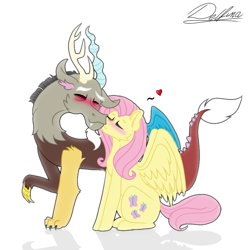 Size: 768x768 | Tagged: safe, artist:delfinaluther, discord, fluttershy, draconequus, pegasus, pony, g4, female, male, ship:discoshy, shipping, straight