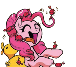 Size: 522x462 | Tagged: safe, artist:brenda hickey, edit, idw, pinkie pie, crab, earth pony, pony, g4, spoiler:comic, spoiler:comic13, floaty, pinch, simple background, transparent background