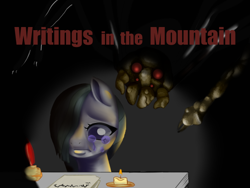 Size: 640x480 | Tagged: safe, artist:zettaidullahan, marble pie, earth pony, pony, spider, g4, crying, duo, fanfic art, female, hair over one eye, inkwell, mare, quill