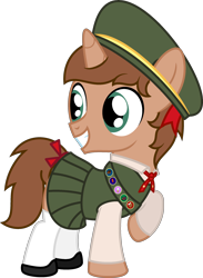 Size: 1905x2596 | Tagged: safe, artist:peternators, oc, oc only, oc:heroic armour, pony, unicorn, badge, clothes, colt, colt scouts, crossdressing, cute, femboy, filly guides, girl scout, girl scout uniform, hat, male, pleated skirt, ribbon, shoes, simple background, skirt, socks, solo, tomgirl, tomgirl scout, transparent background