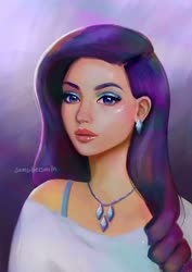 Size: 1024x1449 | Tagged: safe, artist:samscissorhands, rarity, human, g4, bust, ear piercing, earring, female, humanized, jewelry, necklace, piercing, solo
