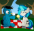 Size: 3600x3300 | Tagged: safe, artist:agkandphotomaker2000, dj pon-3, vinyl scratch, oc, oc:pony video maker, pegasus, pony, unicorn, g4, bush, canon x oc, cookies and cream, food, high res, ice cream, ice cream on nose, levitation, little tease, magic, picnic blanket, smiling, surprised, telekinesis, tree, vanilla, videoscratch