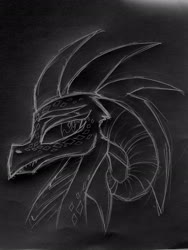 Size: 1560x2080 | Tagged: safe, artist:mysteriousshine, princess ember, dragon, g4, black background, bust, dragoness, female, monochrome, simple background, solo, traditional art